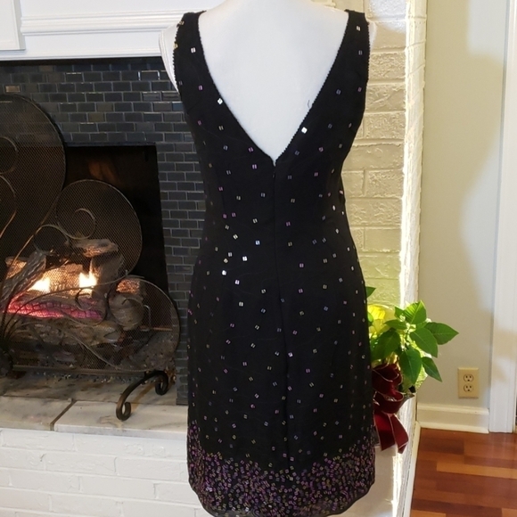 Kay Unger Pheobe Silk Sequin Black Dress V Neck Sleeveless 8 - Picture 5 of 10
